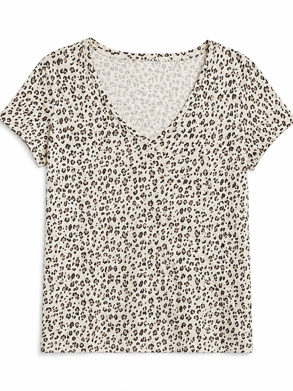 J.Crew Leopard Print Cotton V Neck Tee Ivory Brown Animal Print Short Sleeve Top